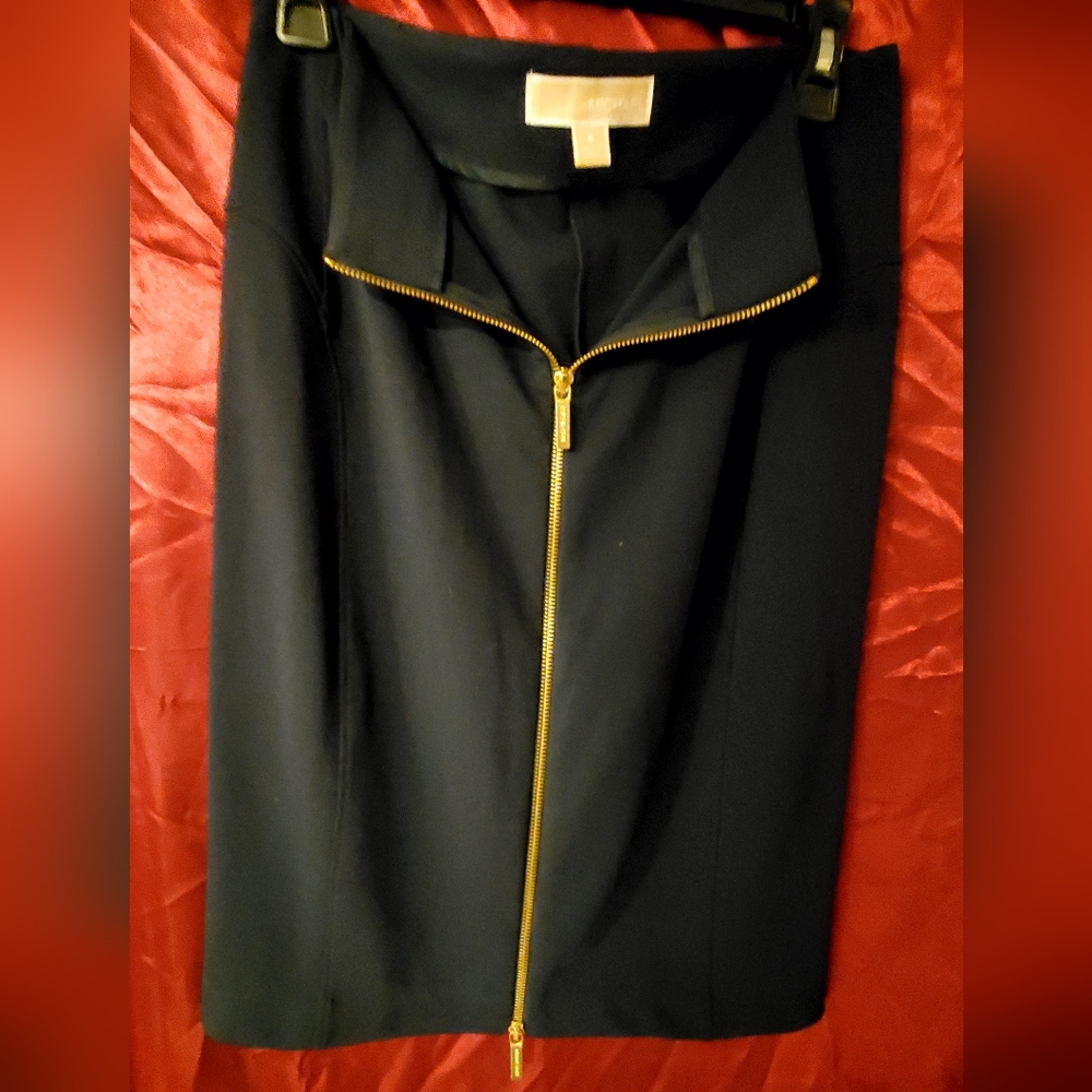 Michael Kors Dark Blue Pencil Skirt with Gold Zipper